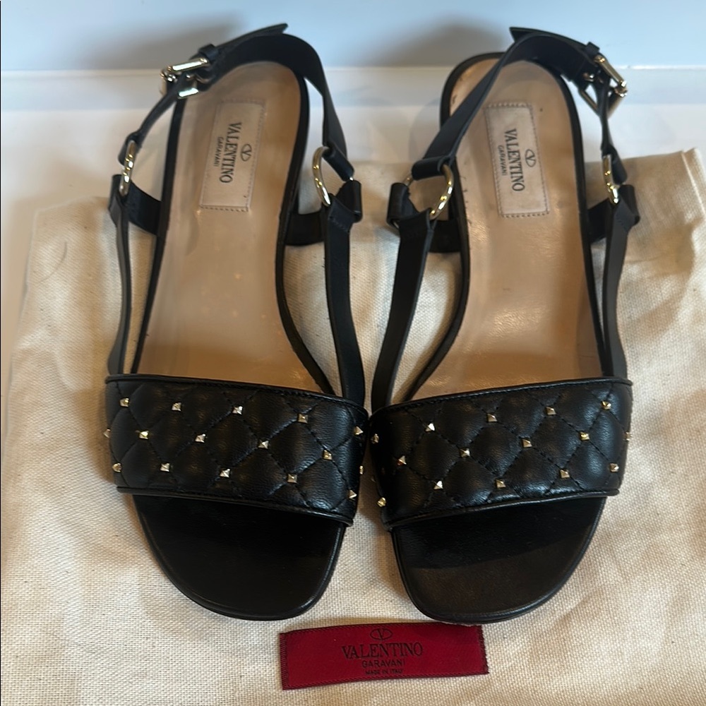 Valentino Black Quilted Studded Sandals